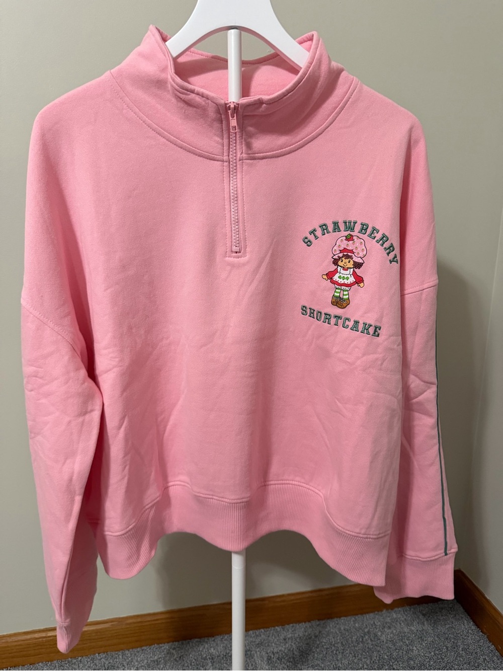 Pink Strawberry Shortcake Embroidered Quarter-Zip Sweatshirt